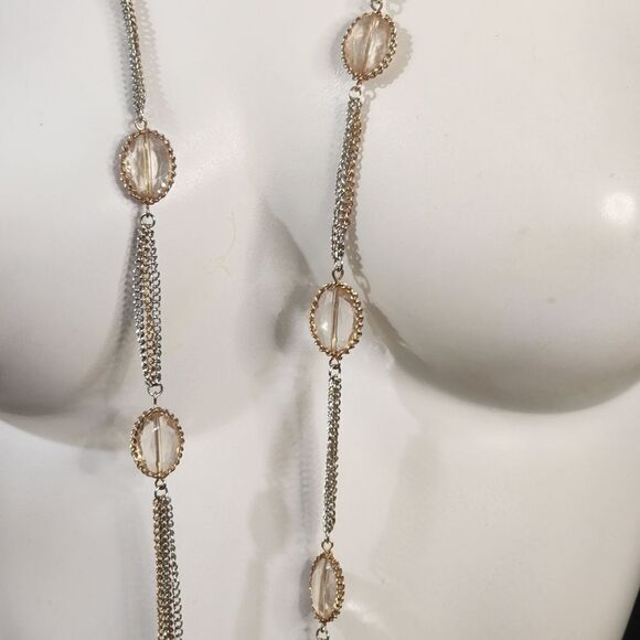 Ann Taylor Loft Silver, Gold, & Clear Glass Multi-Strand Necklace - Picture 2 of 3
